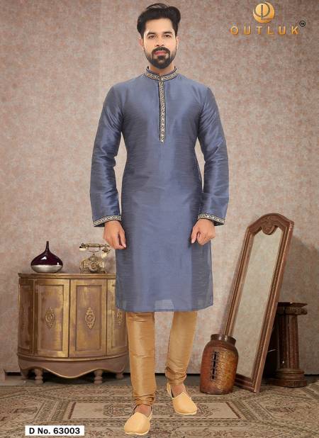 Gray Blue Colour Outluk Vol 63 Traditional Wear Heavy Latest Kurta Pajama Mens Collection 63003